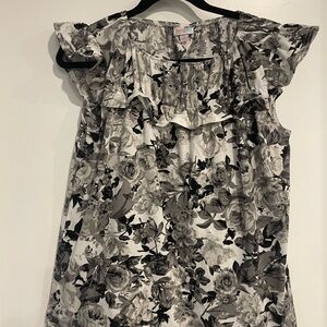 Lularoe Stasha Floral Ruffle Sleeve Top - Black and White- size S